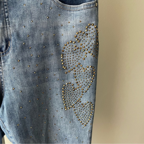 Frank Lyman Rhinestone Heart Embellished Jewelled Denim Jeans Size Medium - Picture 6 of 8